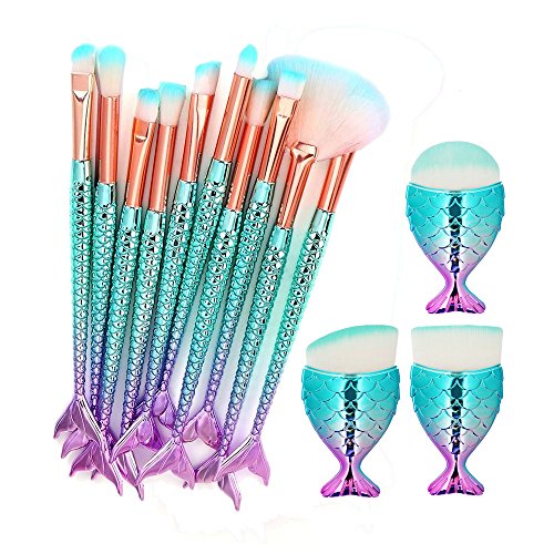 13 Pcs Mermaid Eyeshadow Eyeliner Blending Crease Kit Makeup Brushes Make Up Foundation Eyebrow Eyeliner Blush Cosmetic Concealer Brushes