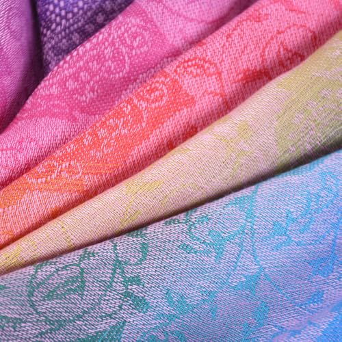 Rainbow Paisley Pashmina Scarf, Tassel Fringe Shawl, Ethnic Style Fashion Wrap，Multi-Color3