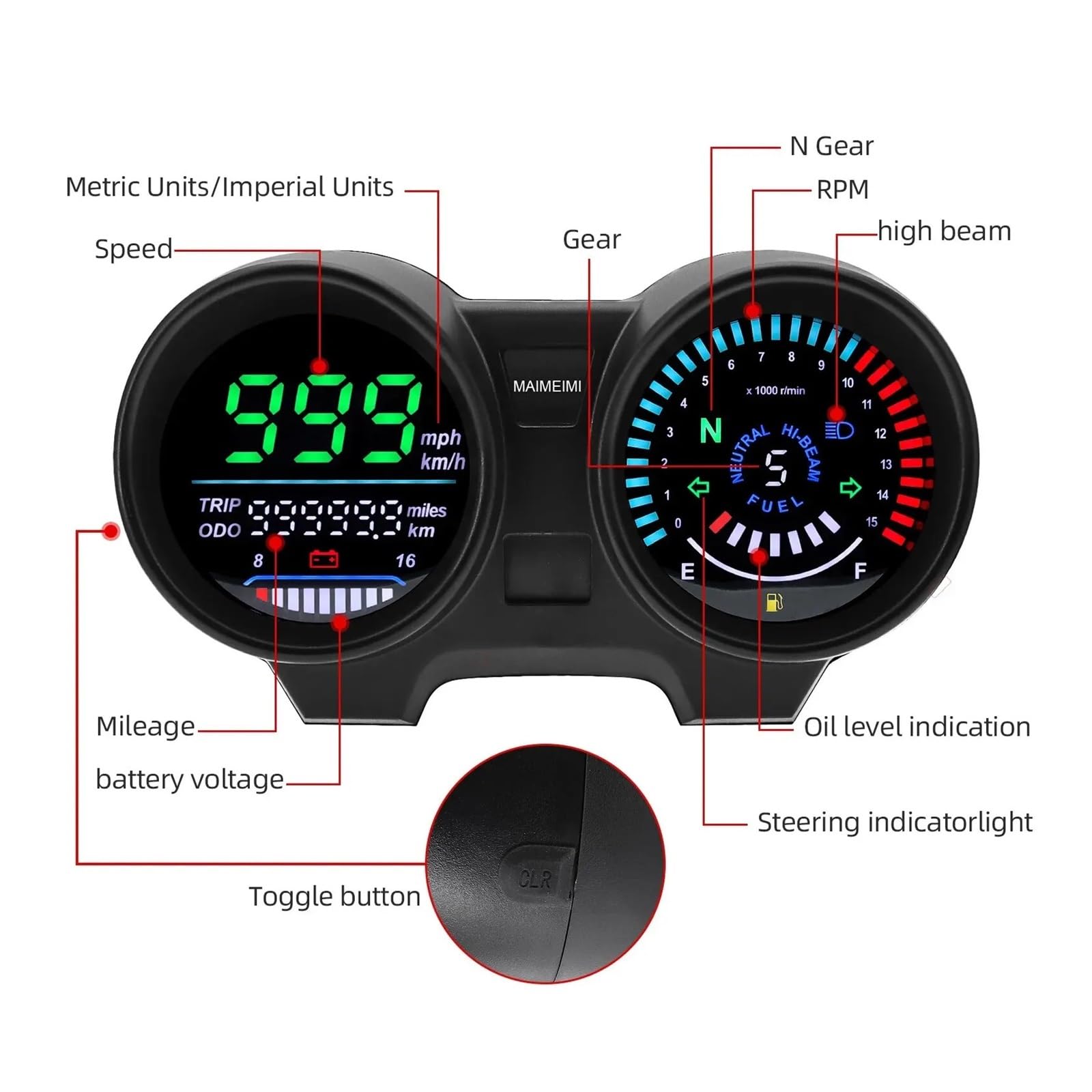 Contagiri contachilometri LED Digitale Cruscotto Del Motociclo Tachimetro Per CG125 RPM Meter Moto Dashboad Pannello Digitale Per TITAN 150 CG150 Fan150