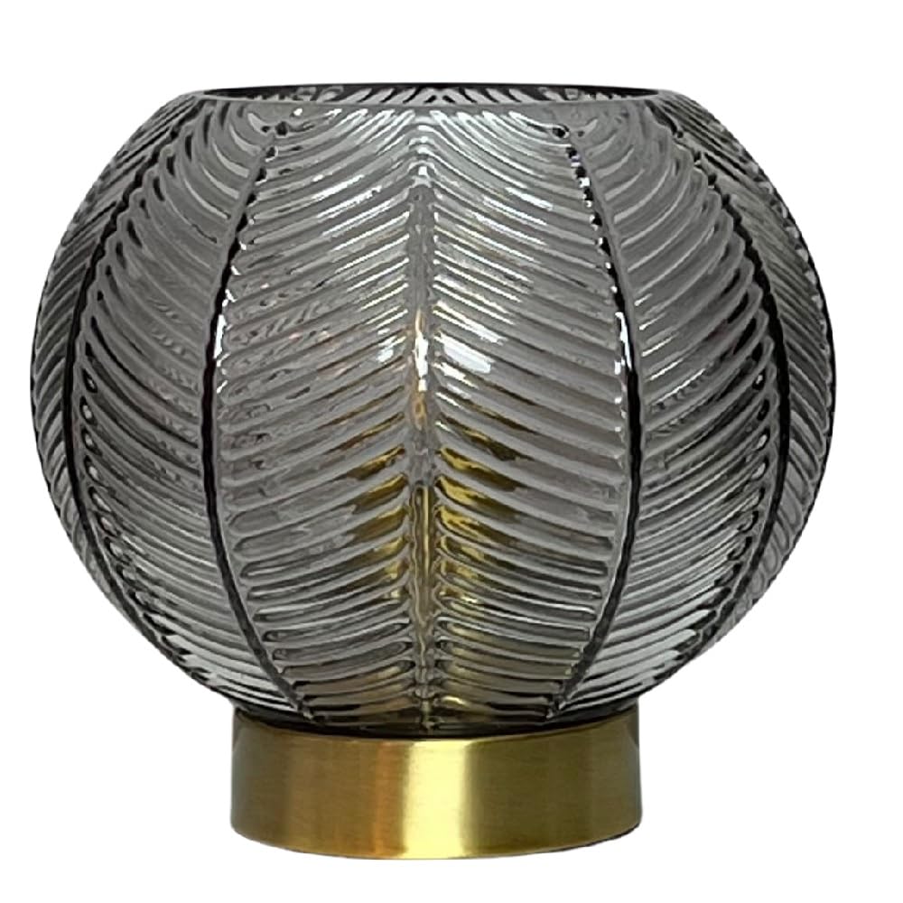Britalia Smokey Brlleafsmoke/Tl Antique Gold And Smoked Ribbed Glass Vintage Globe Table Lamp - 20Cm Diameter