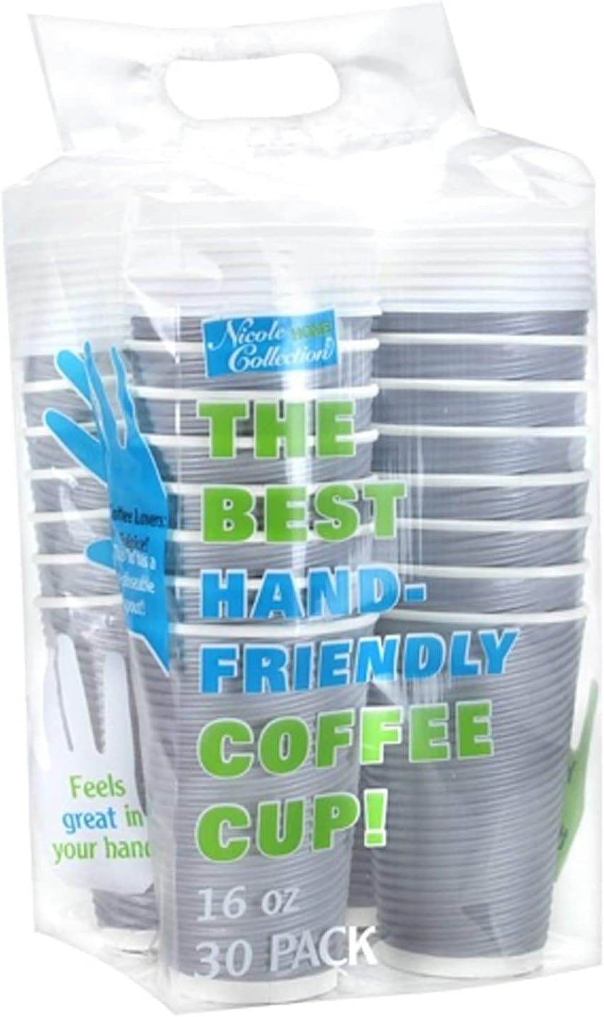 16 Oz Disposable Hot Paper Coffee Cups With Double Wall Ripple Lids - Silver (60)