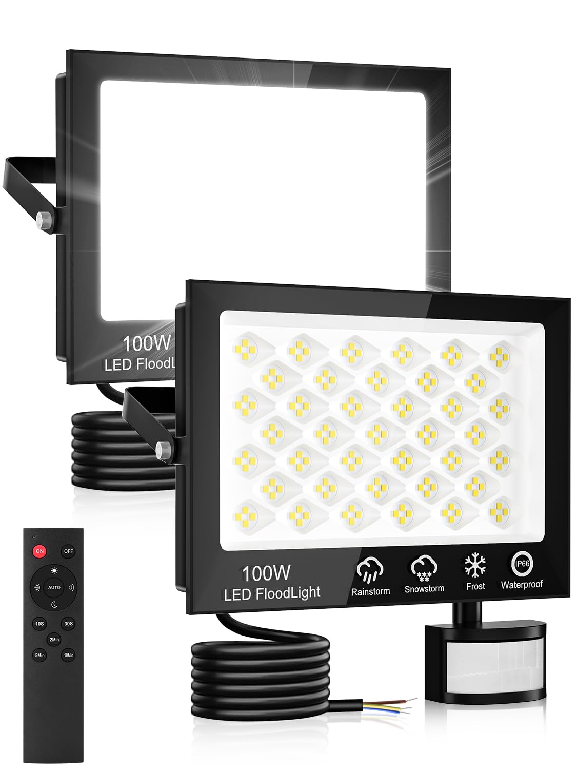 Litglobe Security Lights Outdoor Motion Sensor,100W 10000LM PIR Security Light with Remote Control,6500K Cool White Motion Sensor Lights Outdoor,IP66 Waterproof LED Floodlight for Garden Yard Garage — image 1