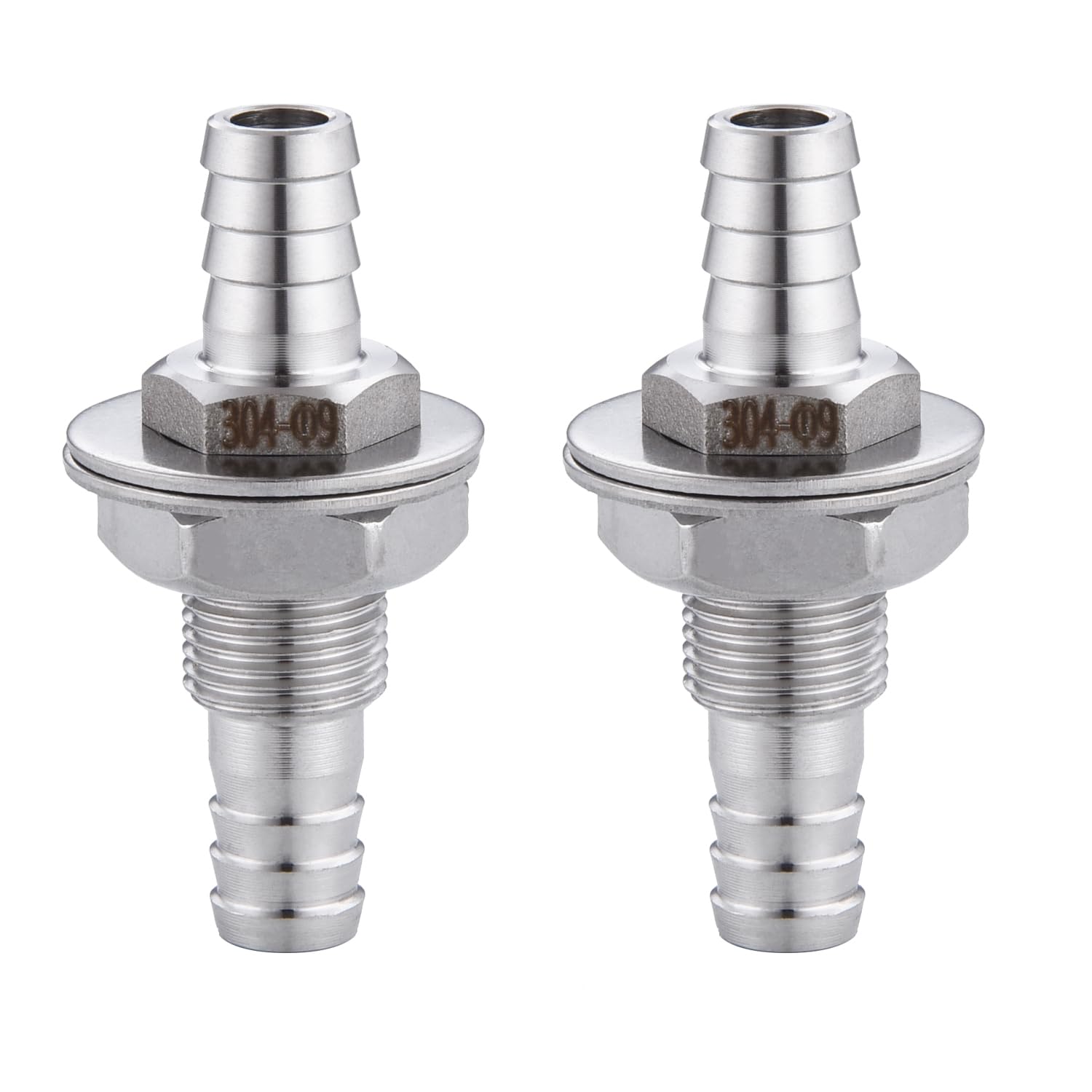 5/16" Hose Barb Thru-Bulk Bulkhead Fitting,304 Stainless Steel Straight Hex Union Fitting for Water Fuel Air，lead-free (Pack of 2)
