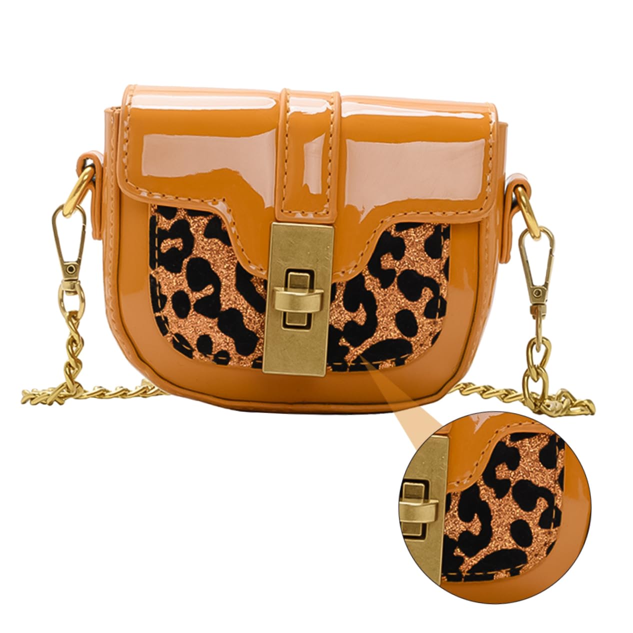 TENDYCOCO1pc Messenger Bag Shoulder Bag Women Sling Bag Patent Leather Purse Ladies Purses Cellphone Crossbody Purse Leopard Purse Puffer Crossbody Bags for Women Yellow Chain Bag Girl