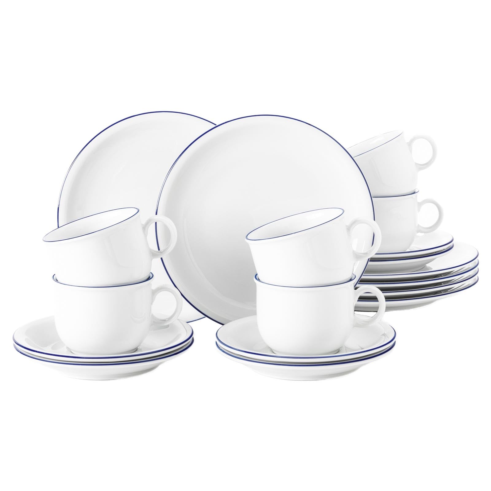 Seltmann Weiden Service à café 18 pièces | Série Compact Blaurand | Le lot comprend 6 assiettes à petit-déjeuner, 6 tasses à café et soucoupes chacune, bleu
