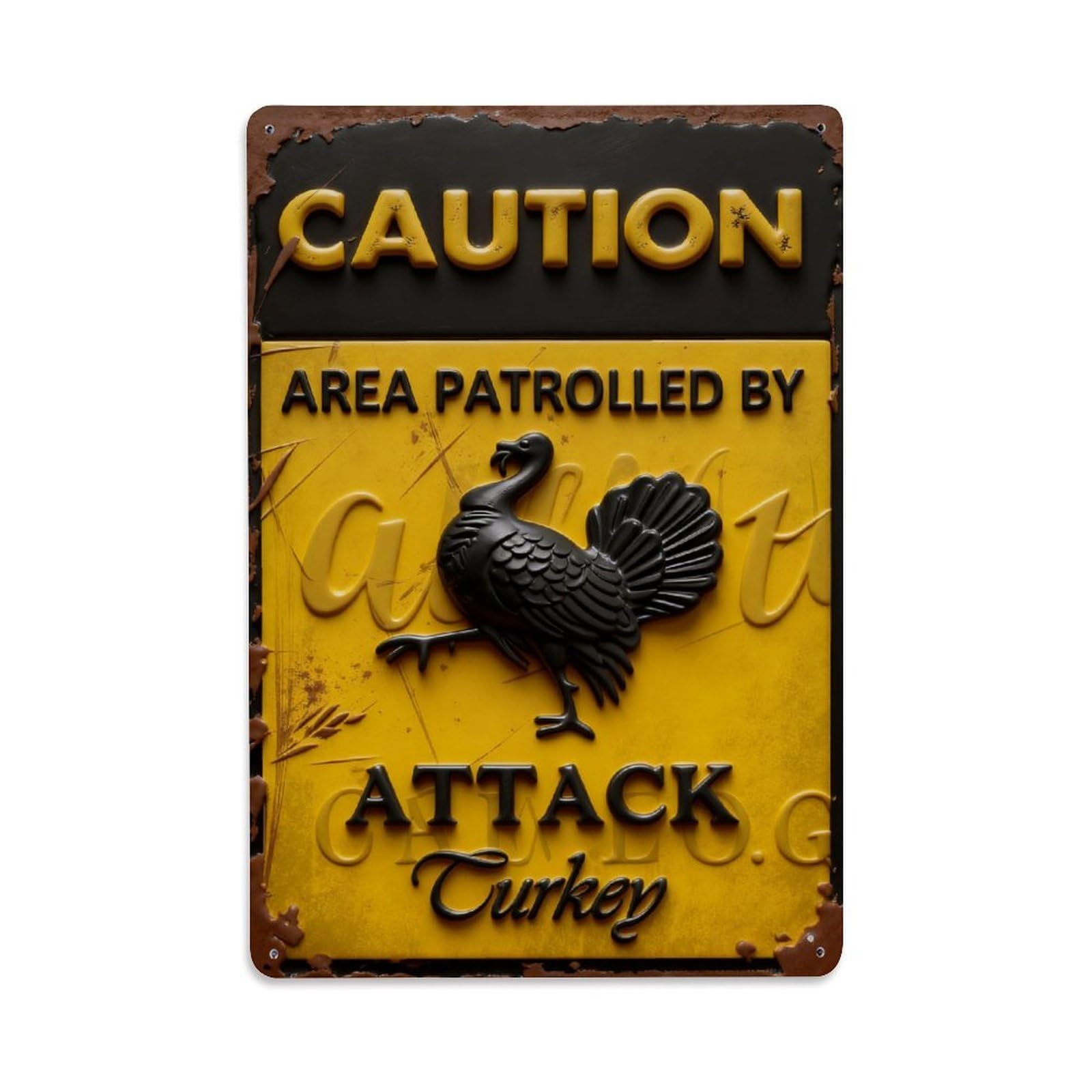 Caution Area Patrolled By Attack Turkey Vintage Metal Tin Sign Retro Wall Decor, Bar Garage Cafe Kitchen Home Wall Art Poster Decoration 8x12inches