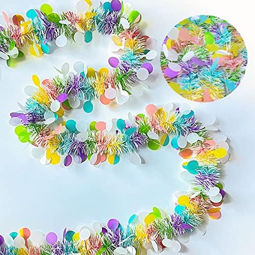 Easter Tinsel Garland 32.8 ft，5 Pieces Colorful Fringe Garlands Easter Hanging
