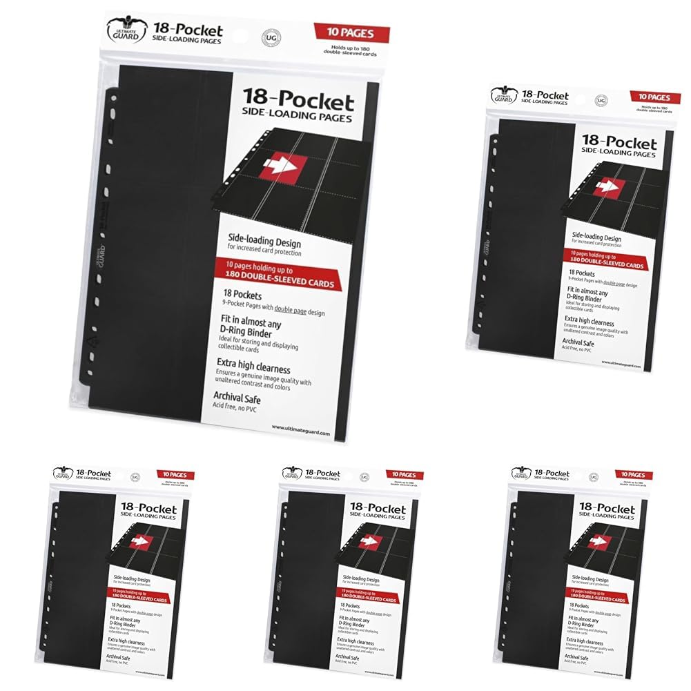 Ultimate Guard 18-Pocket Pages Side-Loading Schwarz (10), UGD010404 (Packung mit 5)