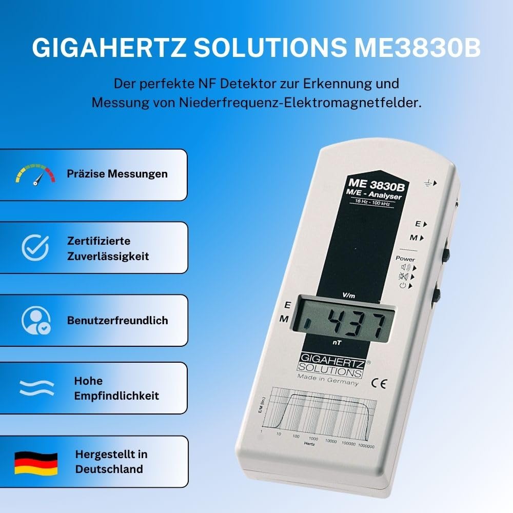 Gigahertz Solutions ME3830B EMF Messgerät Niederfrequenz 16Hz-100kHz Elektrosmog Messgerät Made in Germany