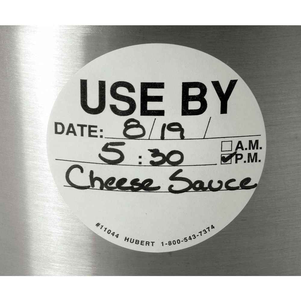 White Refrigerator/Freezer Use by Label Black Imprint - 2 3/4" Dia by HUBERT – 2.75 inch, Paper, White, Pack of 500, Model 11044