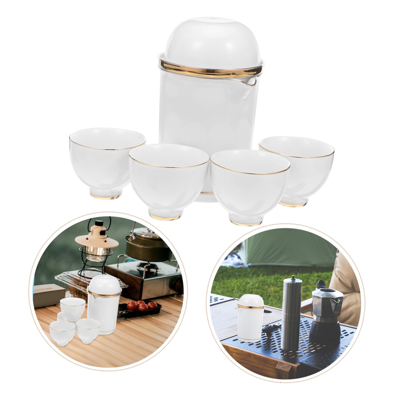 OUNONA Ceramiczny Do Herbaty Kung Fu z Porcelanowym Imbrykiem i Filiżankami z Wytrzymałą Antywstrząsową Torbą Do Podróży Pikniki i Ceremonii Herbacianych Świeżym Powietrzu