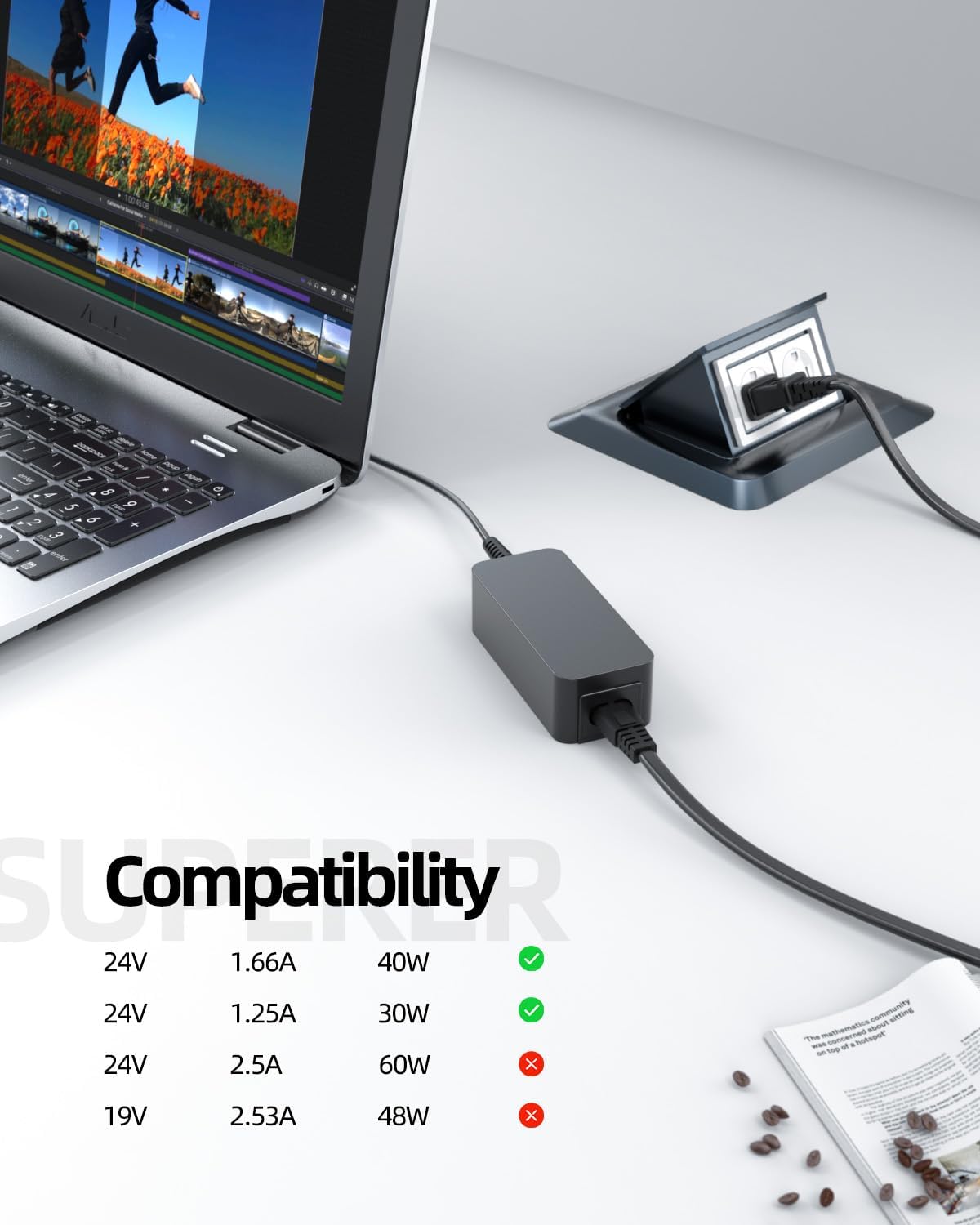 Superer 24V AC Charger Fit for Samsung HW-H550 HW-H551 HW-H570 HW-F355 HW-F350 HW-FM55 HW-F550/551 HW-F750 HW-HM55C Standard Soundbar Power Supply Adapter Cord