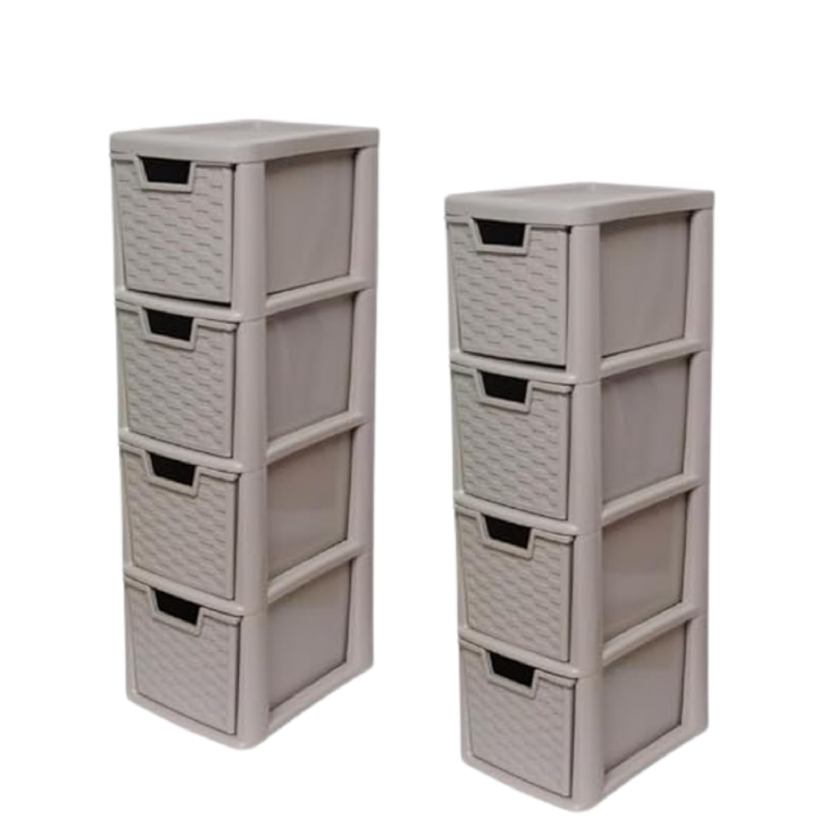 Khanary Mushroom 2X A5 Plastic Storage Drawer 4 Tier Rattan Effect Tower Storage Unit Medium Organizer Home Kitchen School Offices Desktop Stationary Art Clothes Toys Bath- 62(H) X 25(D) X 19(W)