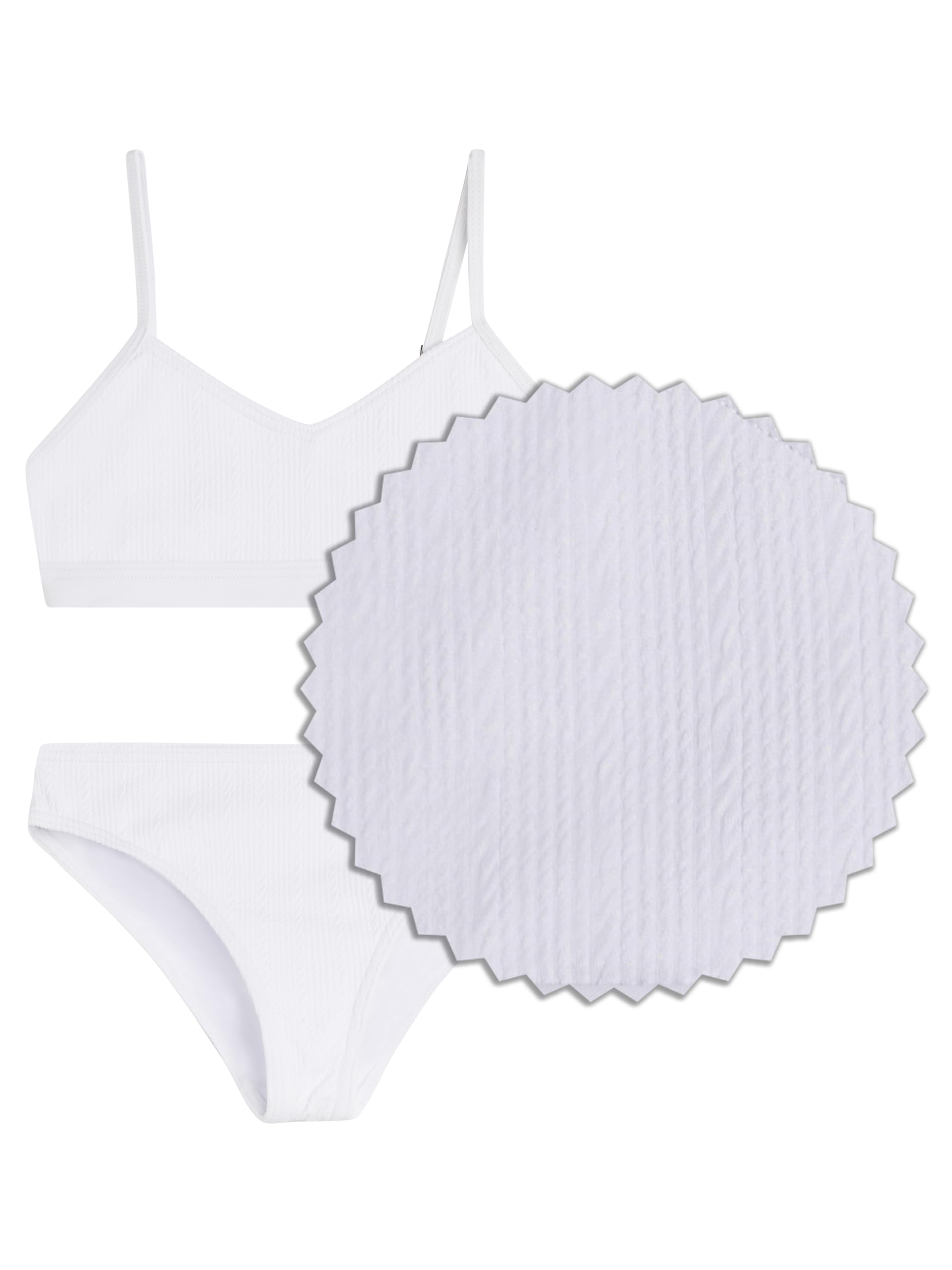 Kanu Surf Girls' Willow V-Neck Bikini Beach Sport 2-Piece Swimsuits, Ruched Solid White