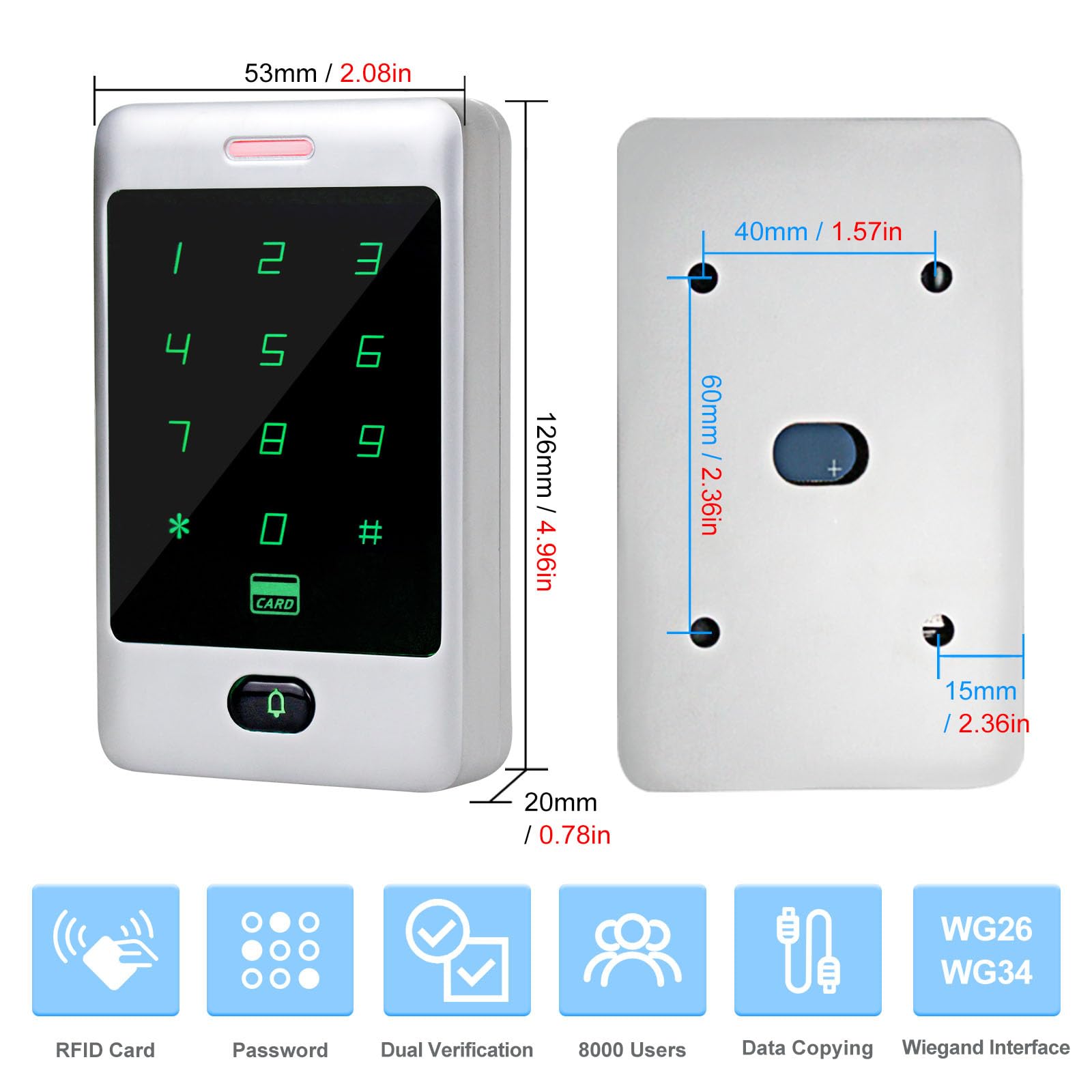 Selbstständiges Zugangskontrollsystem RFID Tastatur Touch Metalltastatur Türkartenleser 180 kg / 350 Pfund Magnetschloss + Ausgabetaste 10 ID Schlüsselanhänger