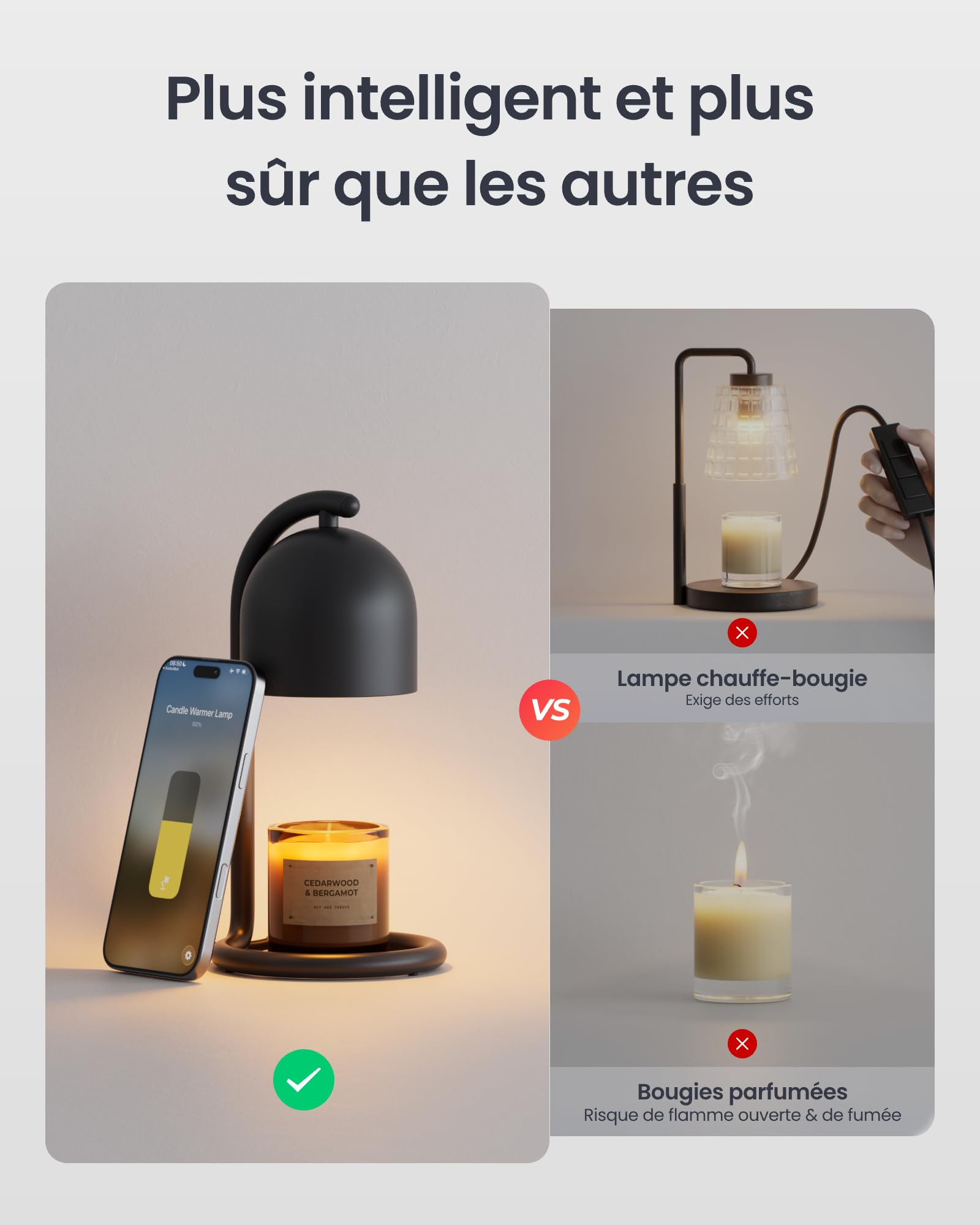 SwitchBot Lampe Chauffe Bougie Intelligente avec Minuterie et Variateur, Candle Warmer Lamp Compatible Matter pour Apple Home & Alexa, Lampe Bougie électrique pour Parfumées Maison, Chambre, Noir