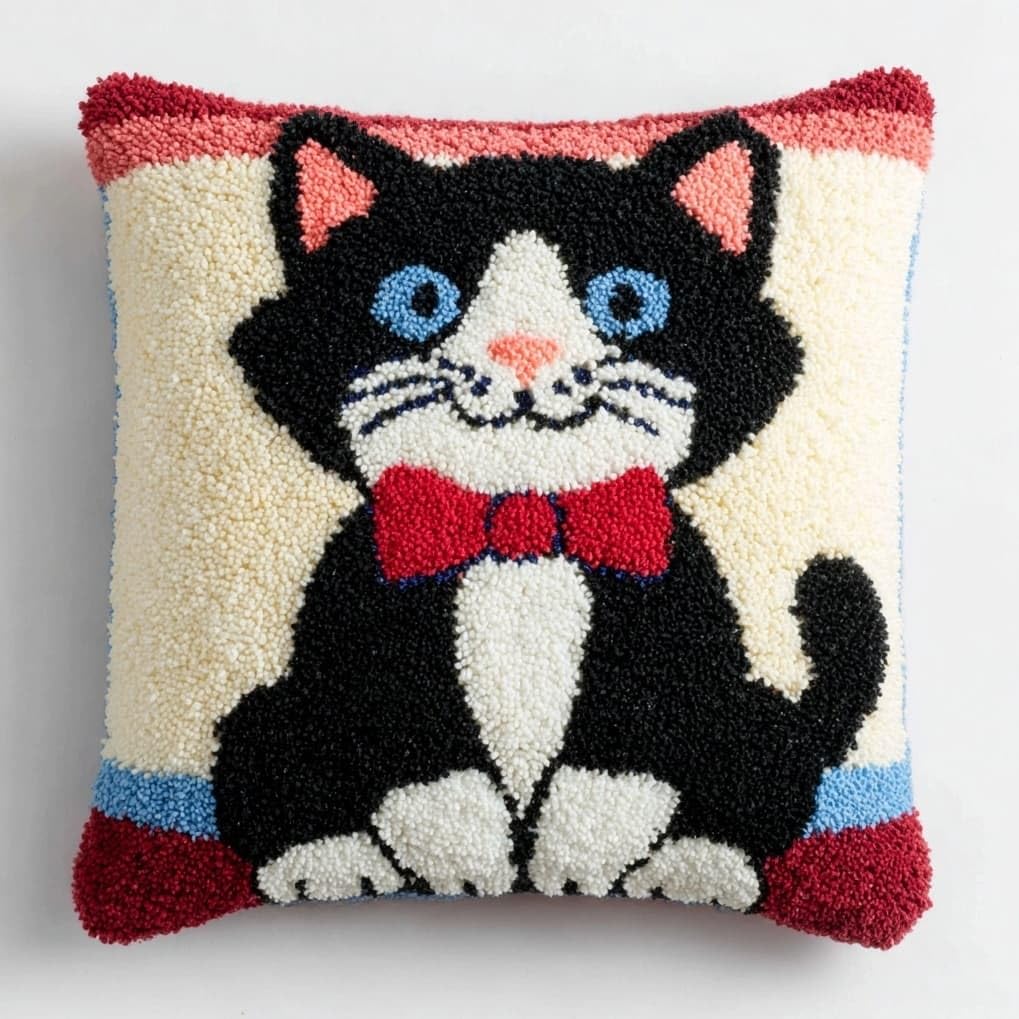 AxiangziK Latch Hook Pillow Kit,Tuxedo Cat
