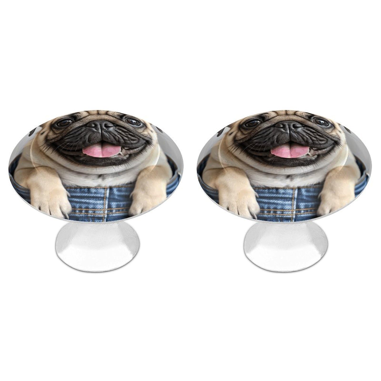 Fodpand White 2 Pack Cabinet Knobs 1.1 Inch Single Hole Drawer Pulls Handles Decorative Cute Pug Dog Furniture Knobs For Dresser Kitchen Bathroom Cupboard Wardrobe Vanity Closet Door Hardware
