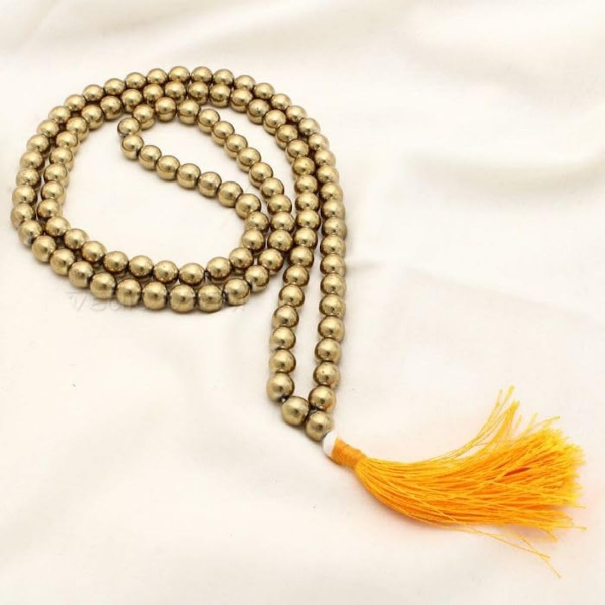 Atindriya Healing Organics Golden Pyrite Jaap Mala 108-8 mm Beads for Prosperity Wealth Willpower Healing Abundance and Manifestation