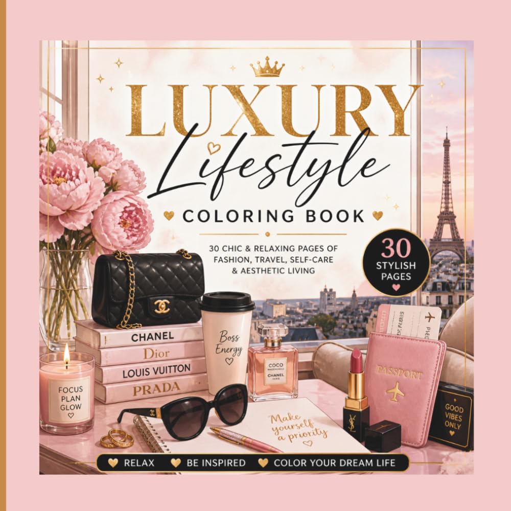Luxury Lifestyle Coloring Book: 30 Chic & Relaxing Pages of Fashion, Travel, Self-Care & Aesthetic Living