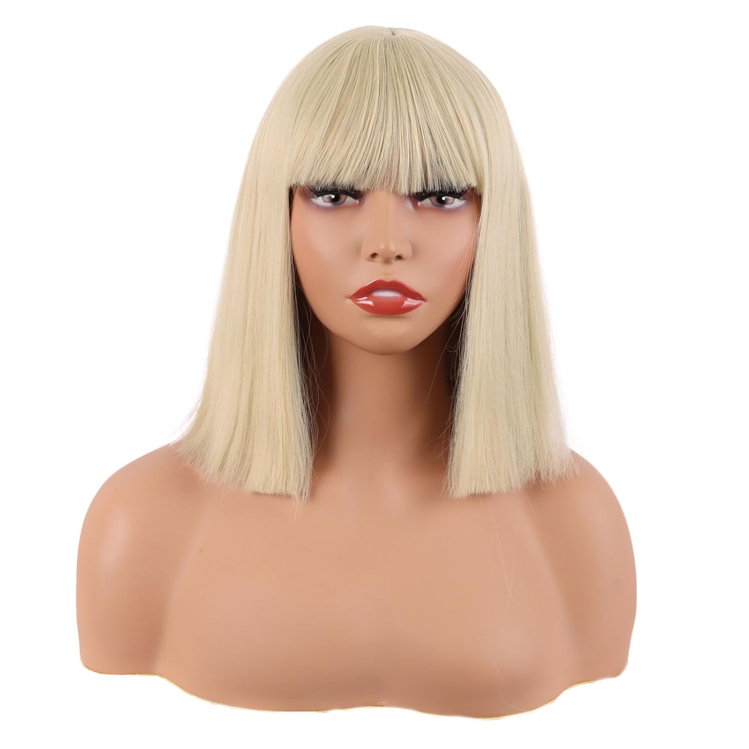 MapofBeauty 12 Inch/30 cm Straight Bob Flat Bangs Short Colorful Synthetic Hair Cosplay Party Wig (Blonde) MapofBeauty 12 Inch/30 cm Straight Bob Flat Bangs Short Colorful Synthetic Hair Cosplay Party Wig (Blonde)