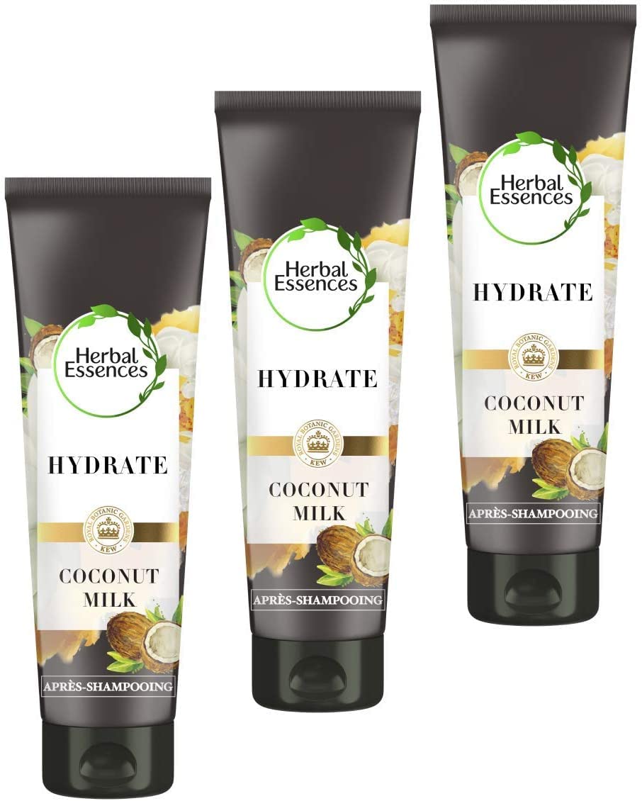 Herbal Essences después del champú puro leche de coco hidrata, 90% de ingredientes de origen natural, sin parabenos, sin colorantes, sin siliconas, sin parafina, lote de 200 ml