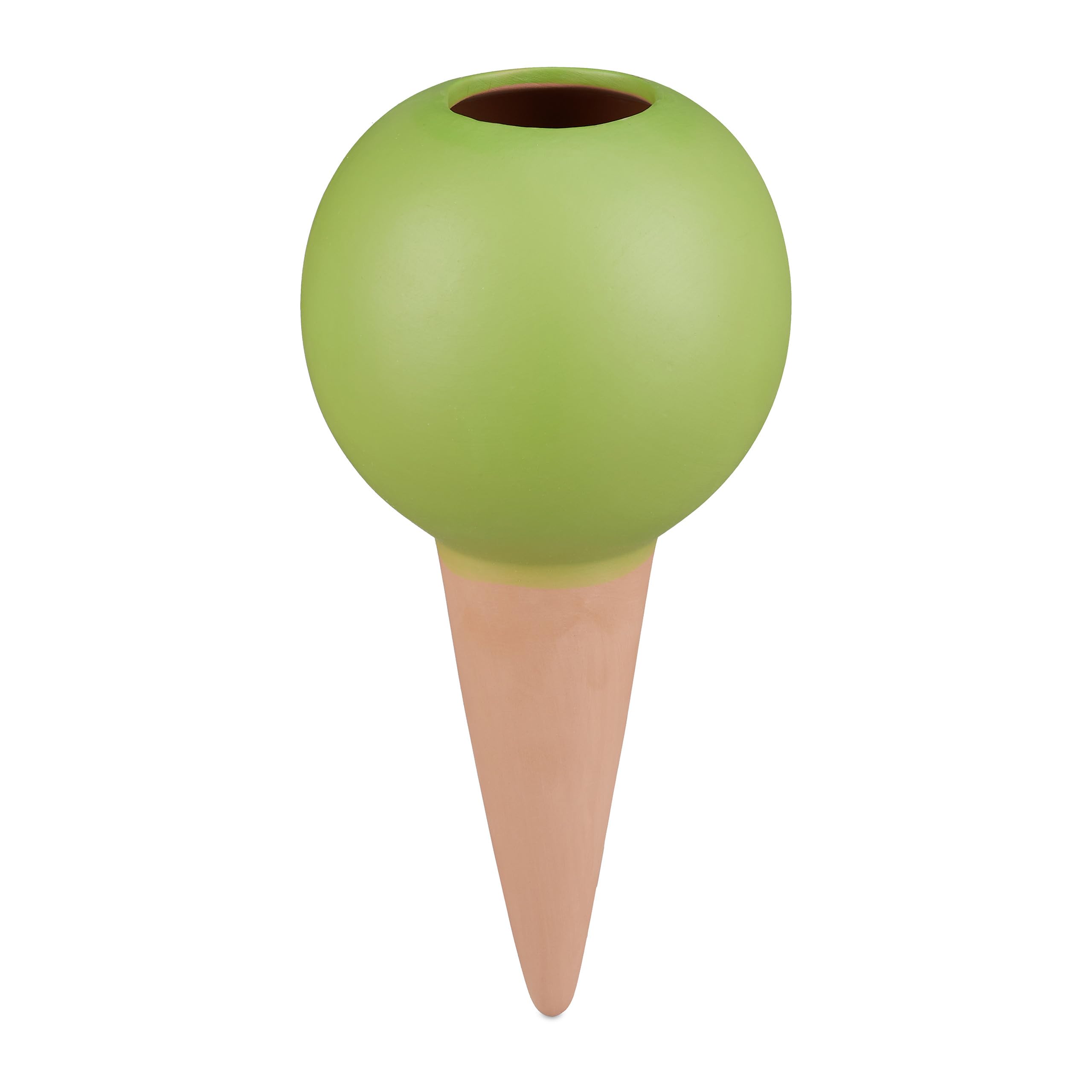 Relaxdays Zestaw 4 glinianych końcówek do nawadniania, kule nawadniające do butelek 1,5 l, ceramiczne urządzenie wspomagające nawadnianie, terakota/zielone