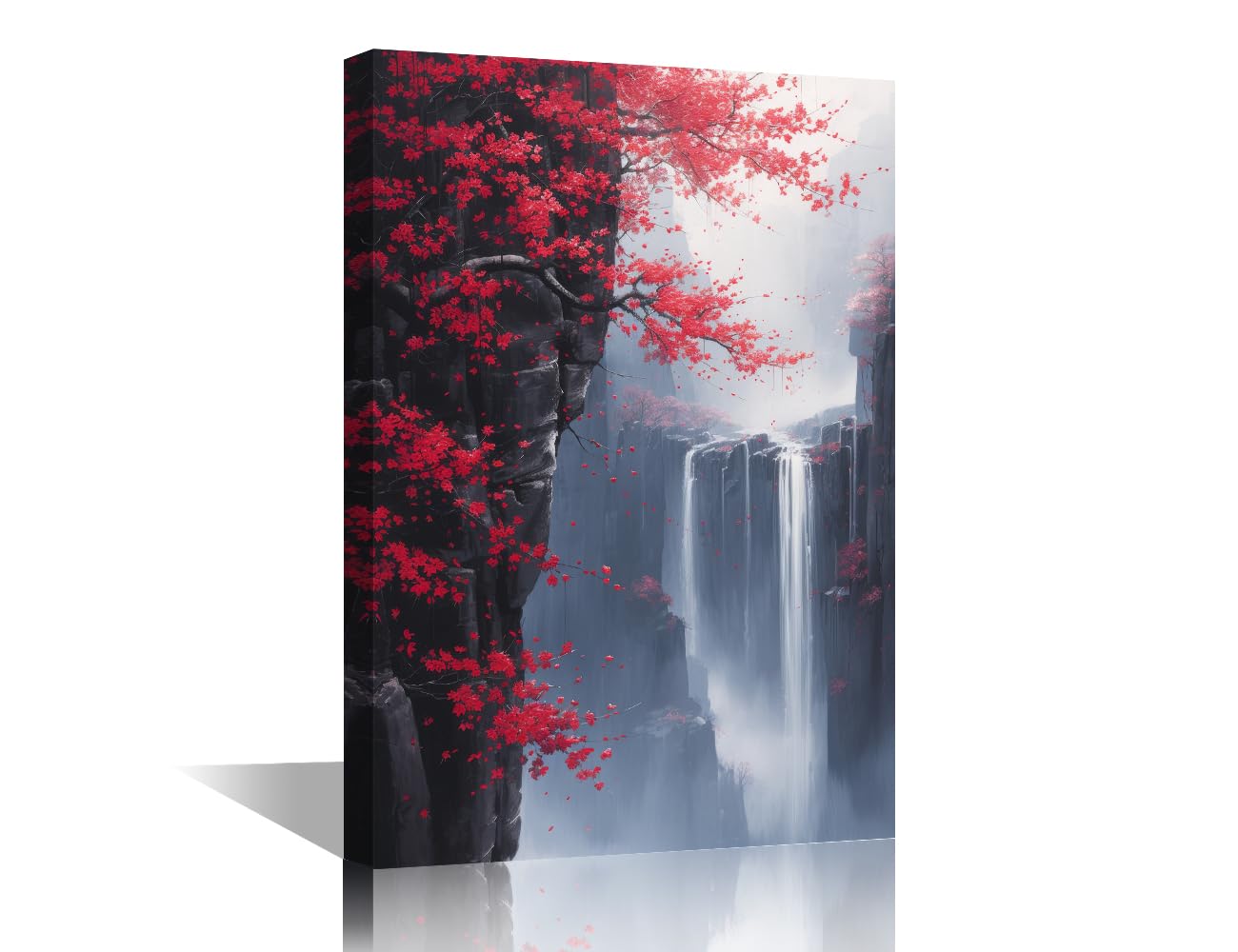 TISHIRON House Decorations Ink Painting Wall Pictures for Living Room Blossom Tree Canvas Wall Art Waterfall Modern Wall Painting 1 Panel Prints Framed Ready to Hang, 18x12in