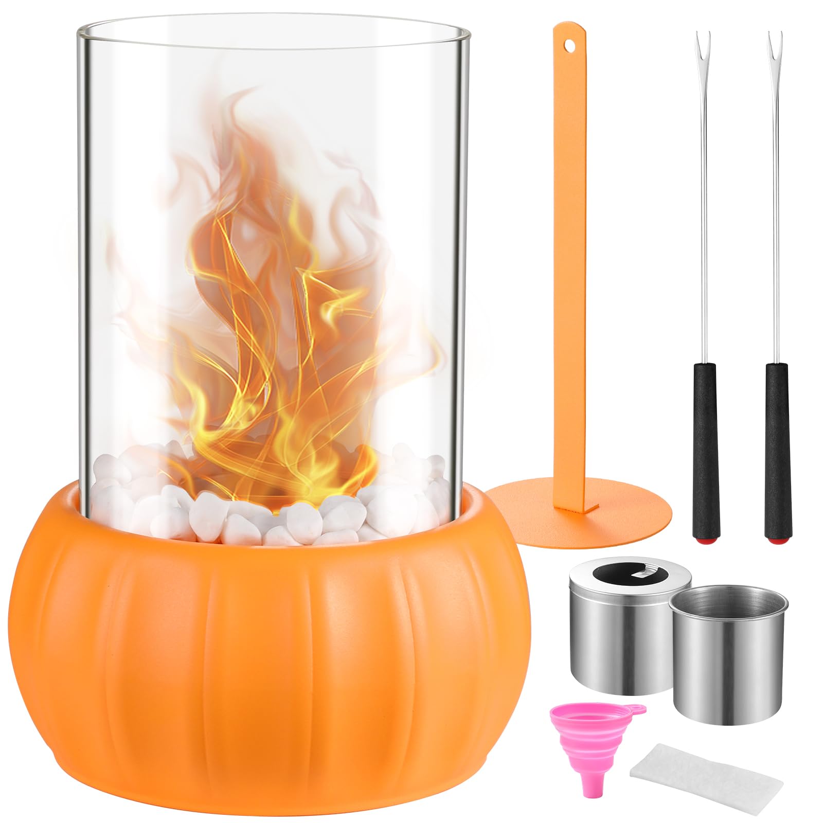 Table Fire Pit, Round Pumpkin-Shaped Outdoor and Indoor Fireplace for Halloween Christmas Decor, Family Party, Dinner Camping SuppliesOrange