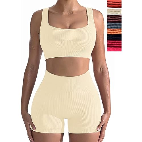 niyokki Workout Sets for Women Seamless Crop Tops Leggings Matching 2 Pieces Outfits Two Piece Yoga Workout Outfits