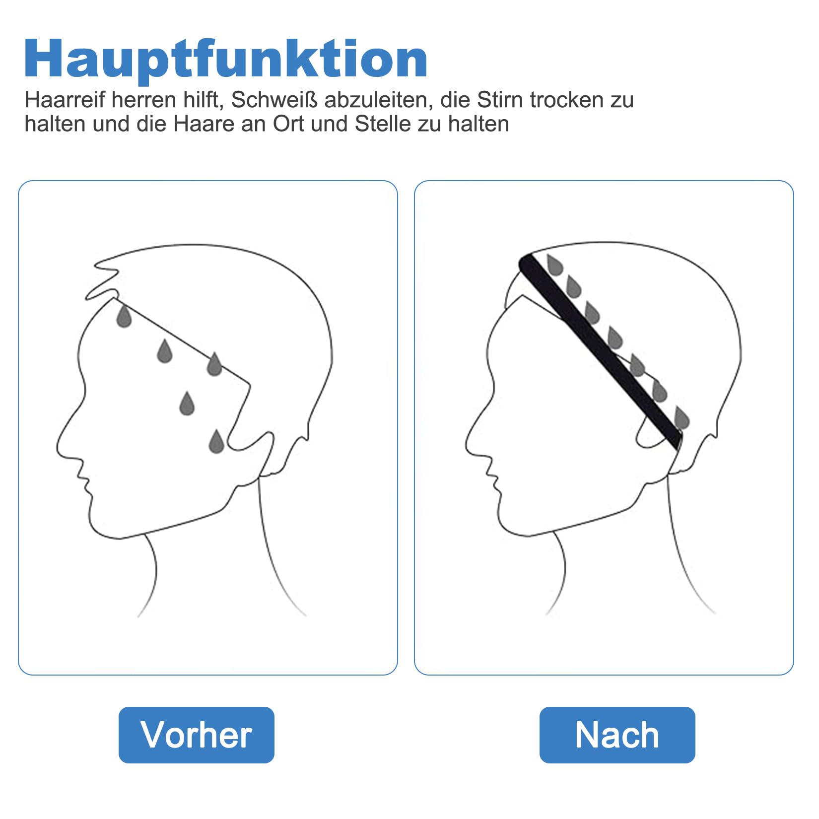 9 Fasce Capelli Sportive Uomo/Donna - Elastico Antiscivolo Per Yoga, Jogging, Tennis - Nero/Bianco/Grigio - Foto 3