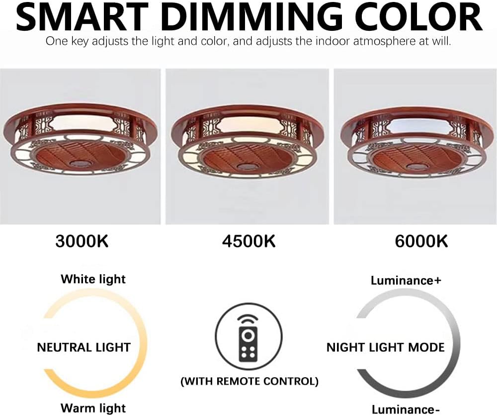 Chinese Style Invisible Fan Ceiling Lights Chinese Knot Round Fan Light Adjustable Light Color and Wind Speed Ceiling Fan Light Chinese Restaurant Living Room Ceiling Fan with Lights
