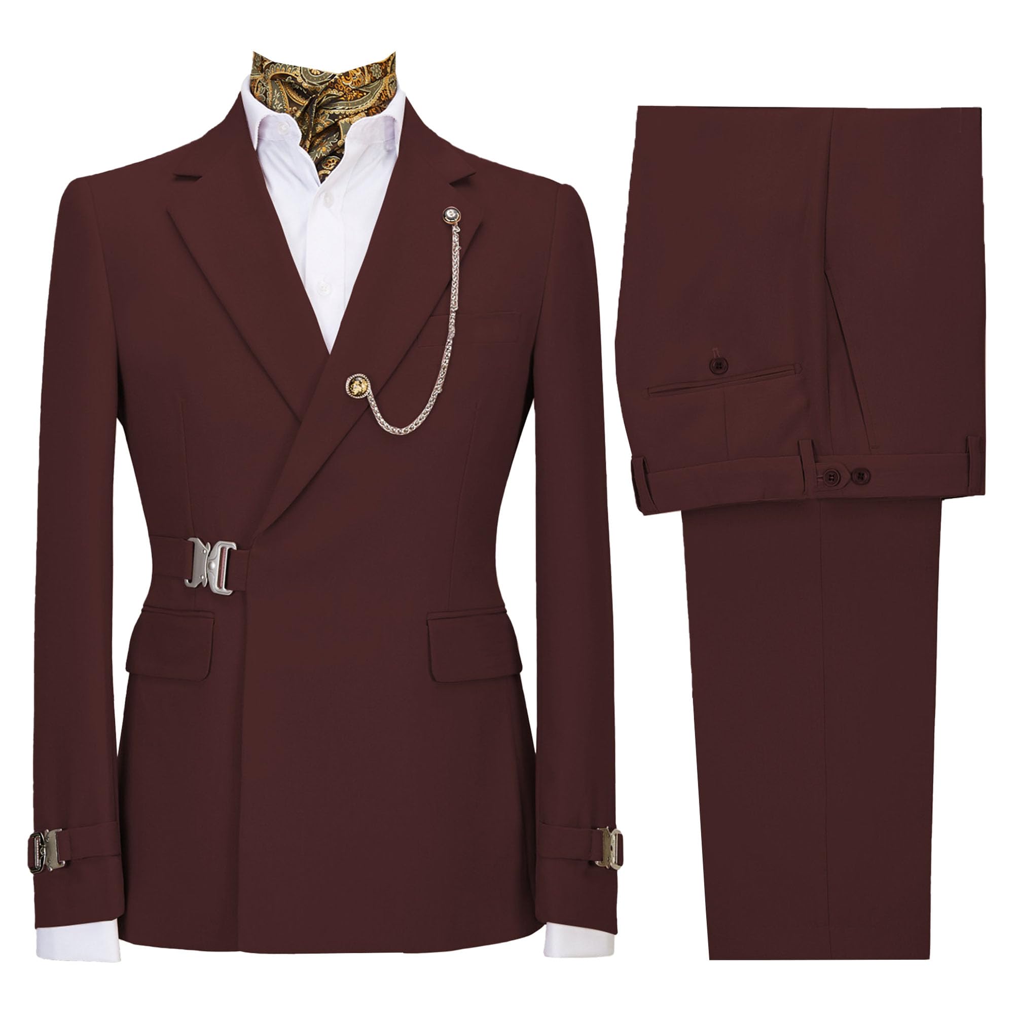 Men's 2 Piece Suit with Metal Clasp Slim Fit Suit Stylish Business Pants Casual Wedding Grooms Tuxedo Suit