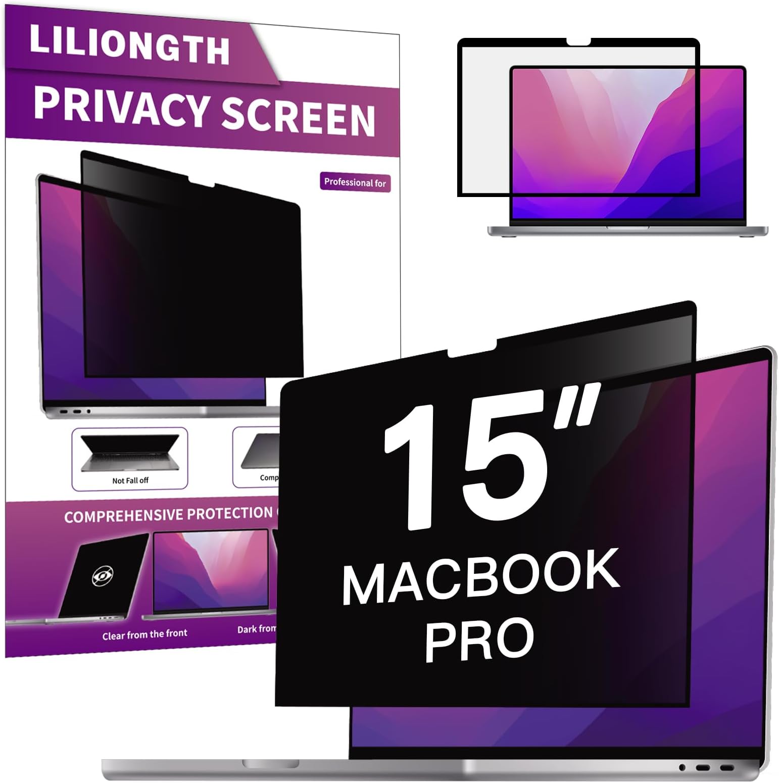 LILIONGTH Privacy Screen Compatible with MacBook Air 15 Inch (2016, 2017, 2018, 2019), Laptop Privacy Filter Shield and Anti-Blue Light Protector (Model: A1707, A1990)