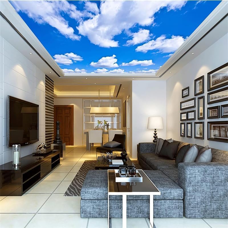 Custom Blue Sky Ceiling 3D Self-Adhesive Wall Mural White Clouds Wallpaper Girls Kids Room Living Room Wall Mural