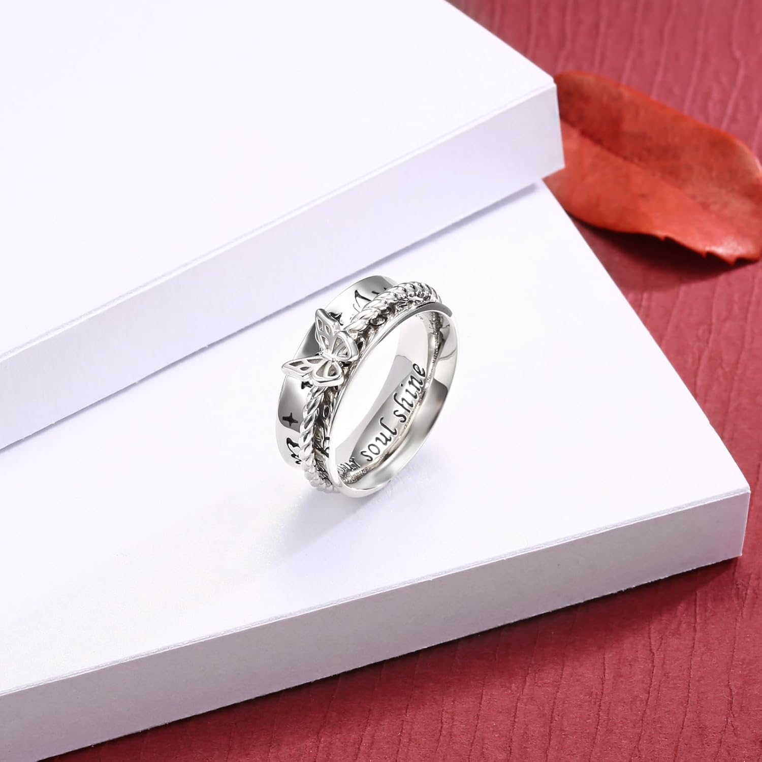 Sariel Butterfly Dragonfly Fidget Ring 925 Sterling Silver Anxiety Spinner Rings Relief Stress for Women Daughter Mom