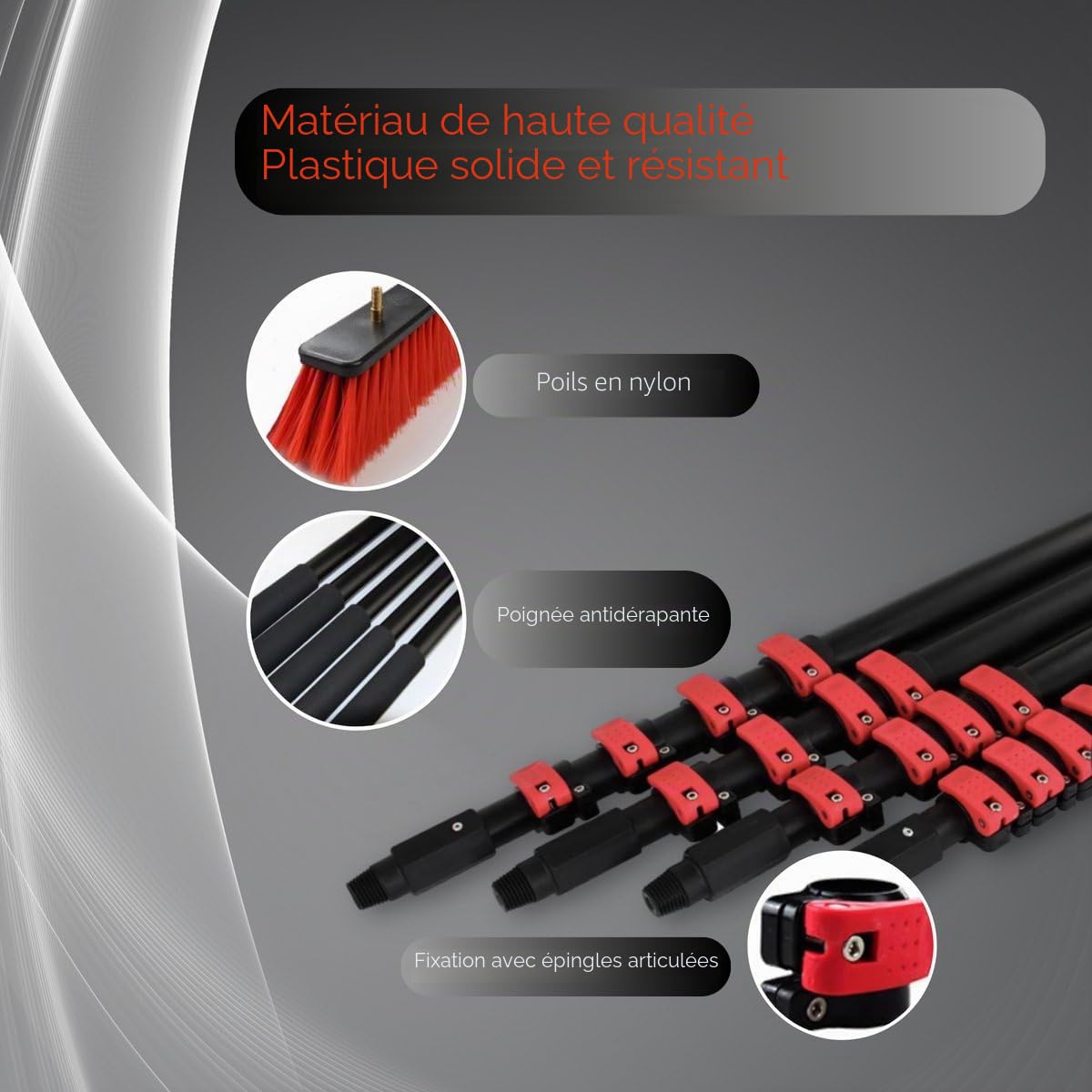 Brosse nettoyante et Lavage Extensible 7 m avec Eau à Pression - Nettoyeur de fenêtres, Murs et Voitures, bâton télescopique, Balai avec Eau et Savon, nettoie plaques et Panneaux solaires