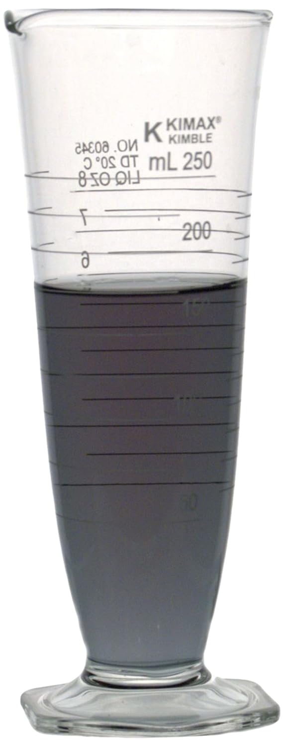 Kimble Chase KIMAX 60345-8 Borosilicate Glass Dual Scale Pharmaceutical Graduates Conical Cylinder, Calibrated to Deliver, 8 oz/250mL Capacity
