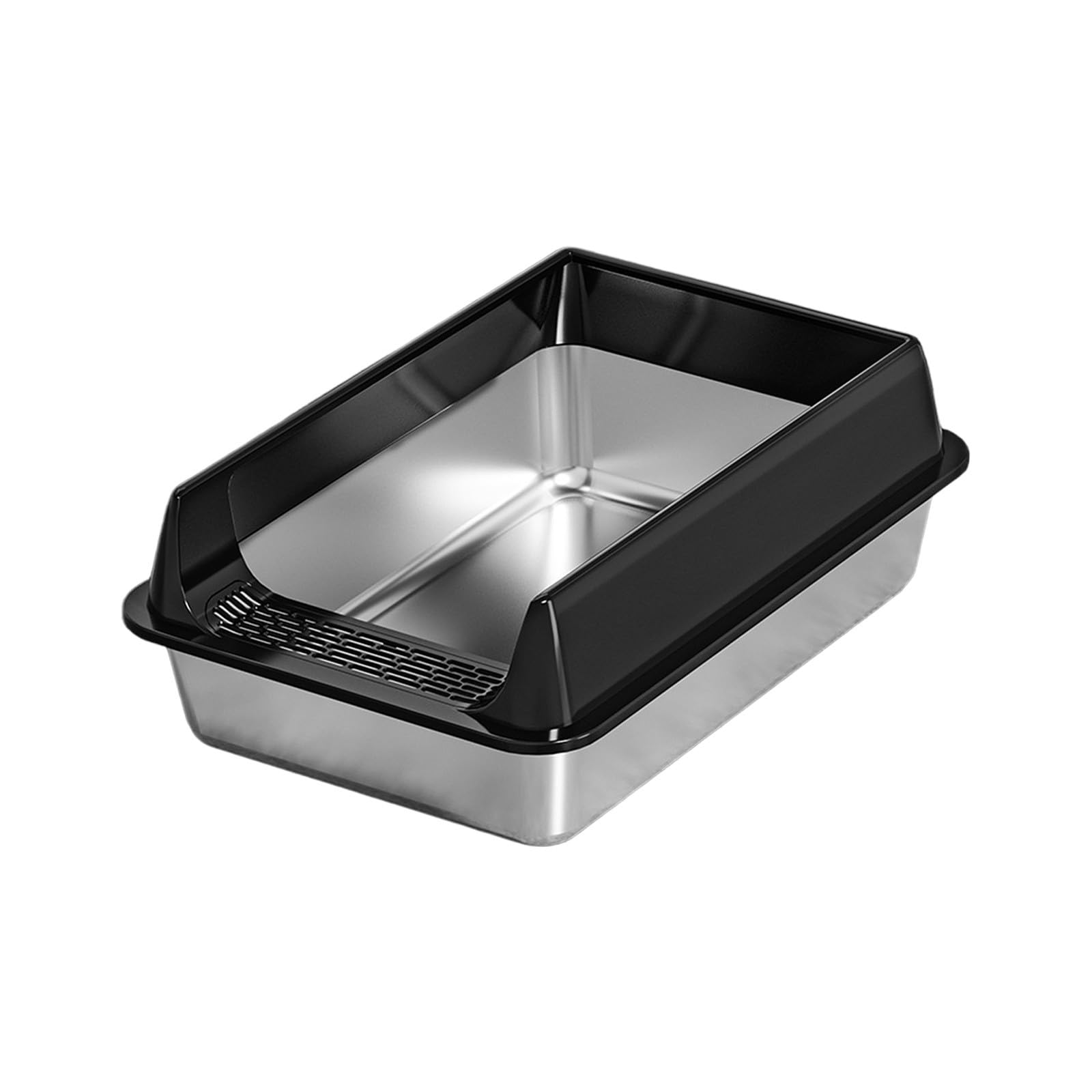 Stainless Steel Cat Litter Box, Stainless Steel Cat Litter Tray with Scoop, Semi-Closed Metal Cat Tray for Tall Faced Cats, Large Cat Litter for Bedroom