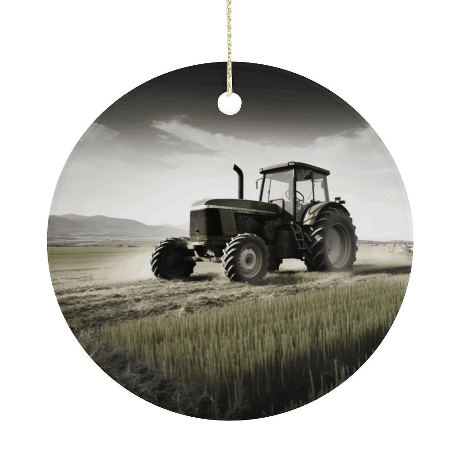 Tractor Agriculture Tranquil Christmas Ornaments Colorful Round Ceramic Ornament Christmas Hanging Decor Christmas Tree Decorations Xmas Keepsake for Women Men Xmas Holiday Party