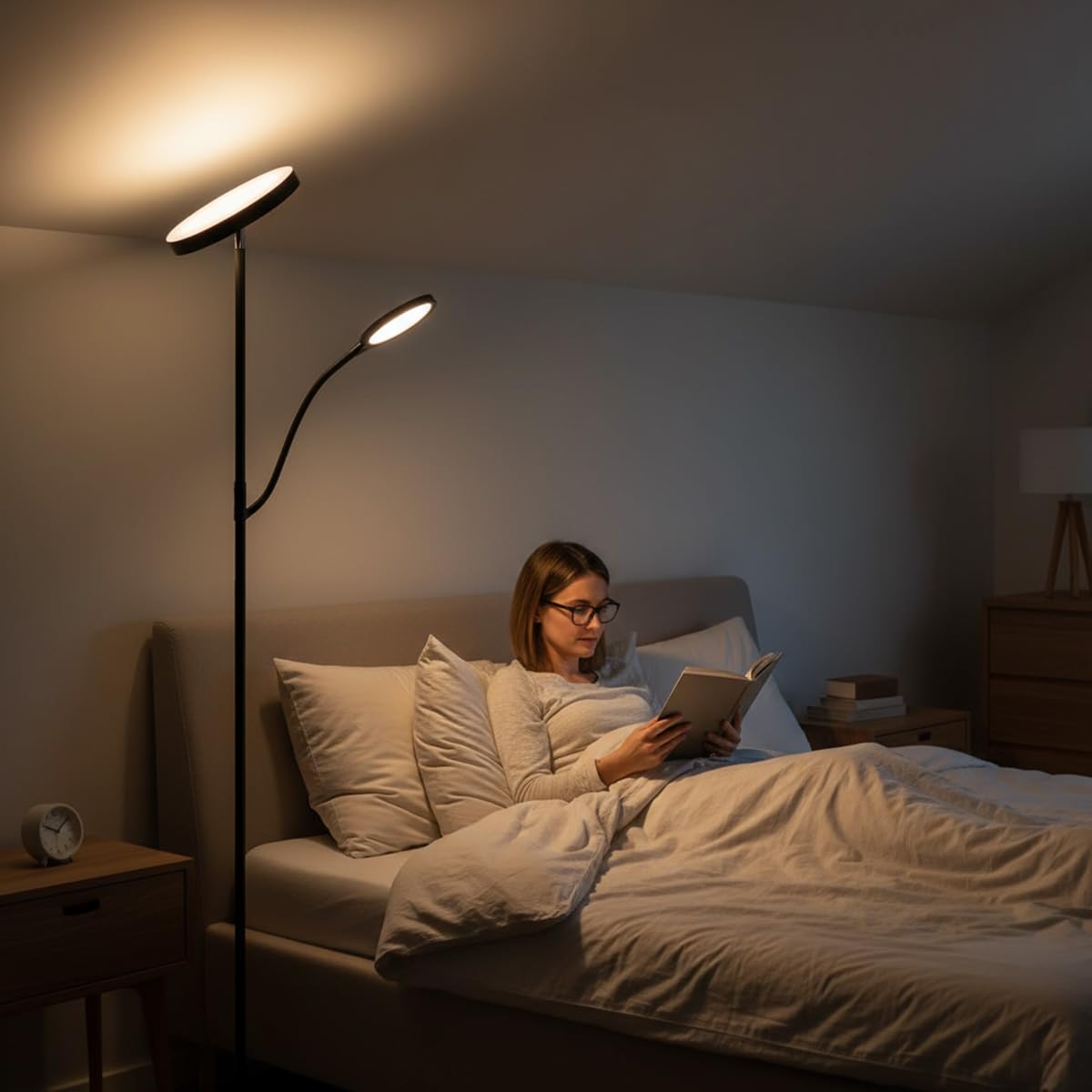 Home Sweet Home LED Stehlampe Dimmbar Schwarz - 2300LM Superheller Deckenfluter & 800LM Leselampe - Mit Fernbedienung & Touch - 3 Farbtemperaturen Stehleuchte für Wohnzimmer