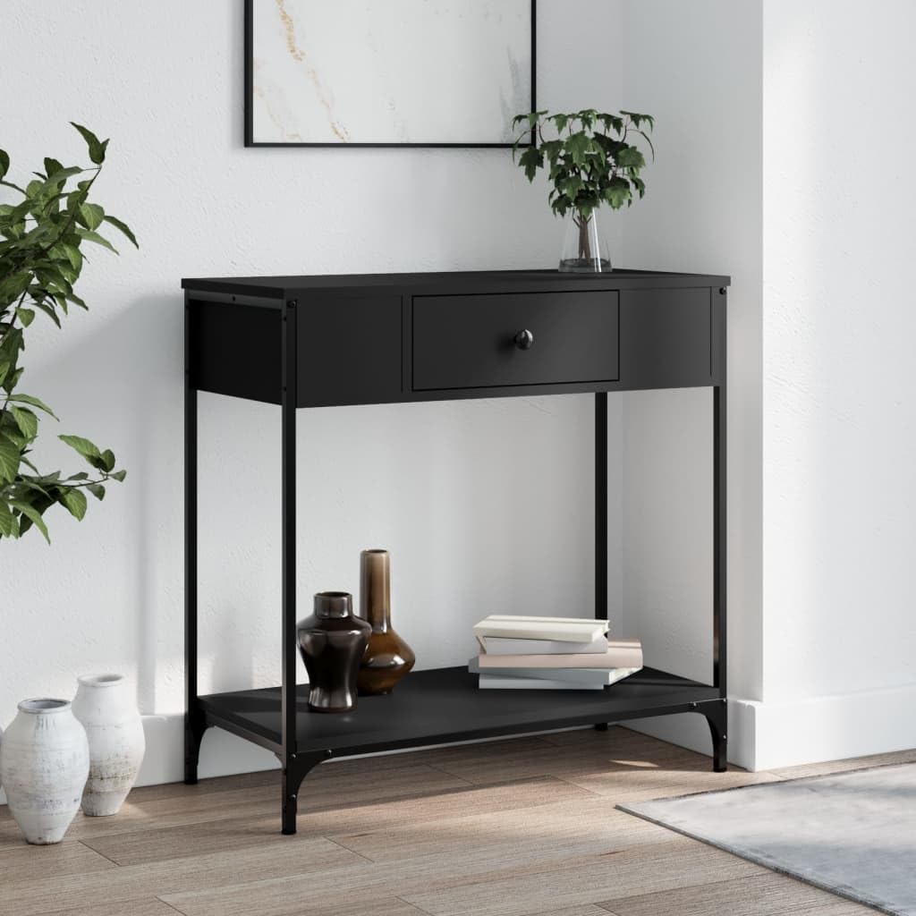 SXZenSpace Console Table Black 75x34.5x75 cm Engineered Wood & Metal Frame Slim Hallway with Adjustable Feet for Entryway Living Room Corridor and Bedroom
