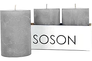 Rustic Gray Pillar Candles: Set of 3 Elegant Home Decor Accents