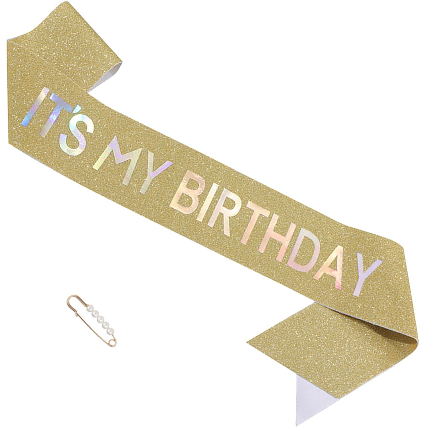 ZHBDPaty "It's My Birthday" Glitter Sash - Decorations for Women Girl for Birthday Party Supply Accessories (Gold)