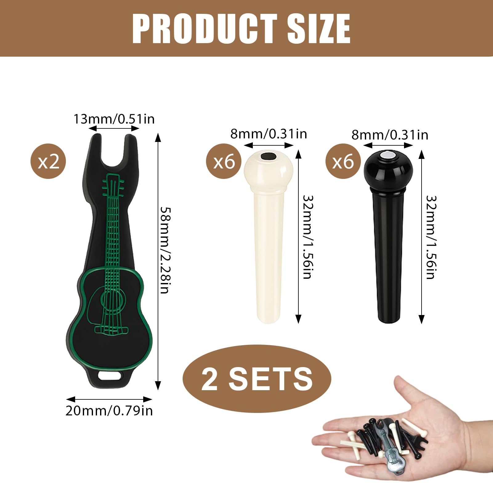 12PCS Acoustic Guitar Bridge Pins Pegs Set, Ivory Plastic Guitar Pegs with Bridge Pin Puller - Image 2