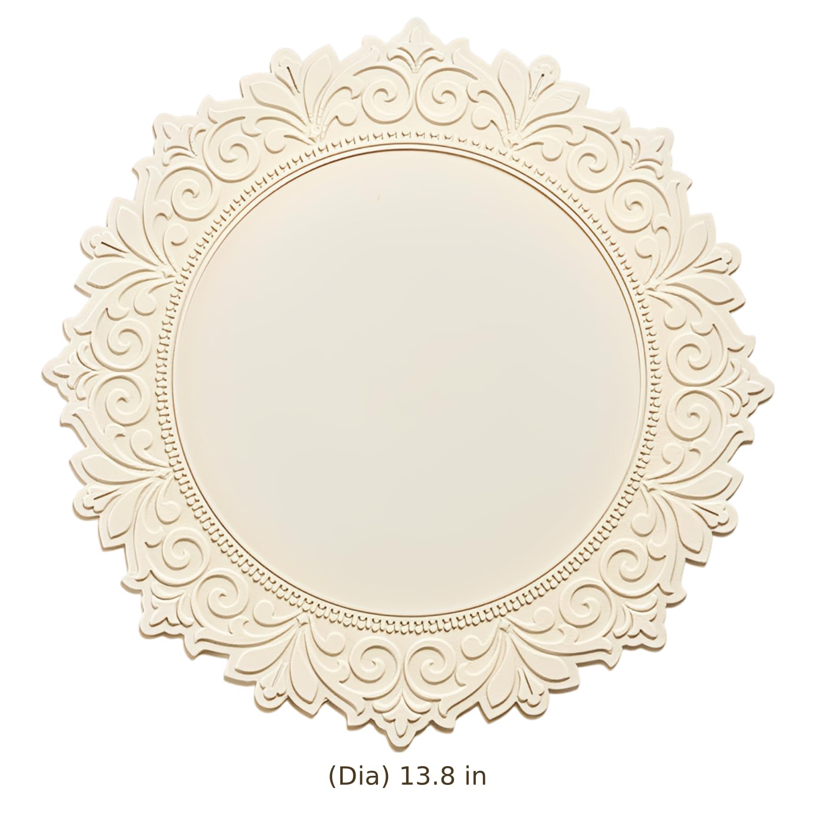 Weißes Silikon-Tischset, rund 35 cm, mit Spitzenmuster, hitzebeständige Unterlage, geprägter Rand im Barockstil, Tischschutz für Küche, Esstisch, Vasenunterlage, auch als Geschenk