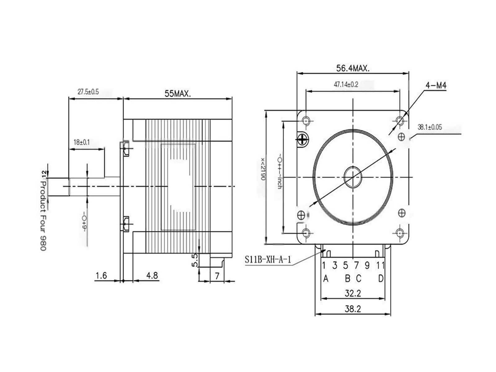 Nema23 23HS5628 4 Cavi Motore Passo-Passo Nema 23(TB6600)