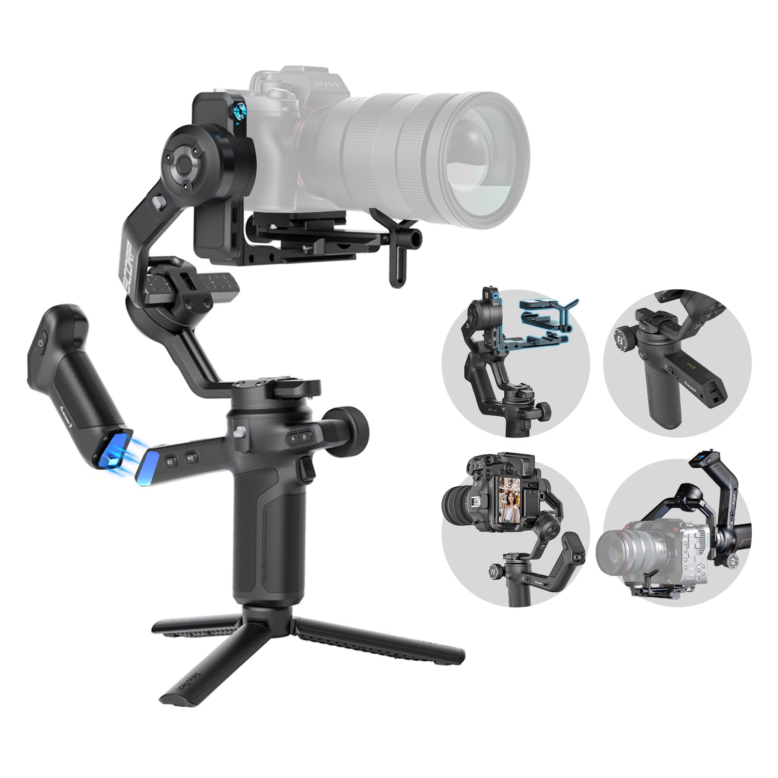 FeiyuTech SCORP 3 Gimbal Stabilizer, 3-Axis Camera Gimbal 7.7lbs Payload Vertical Shooting Control with Touch Screen for Mirrorless Camera with Short Lens, Compact Cameras