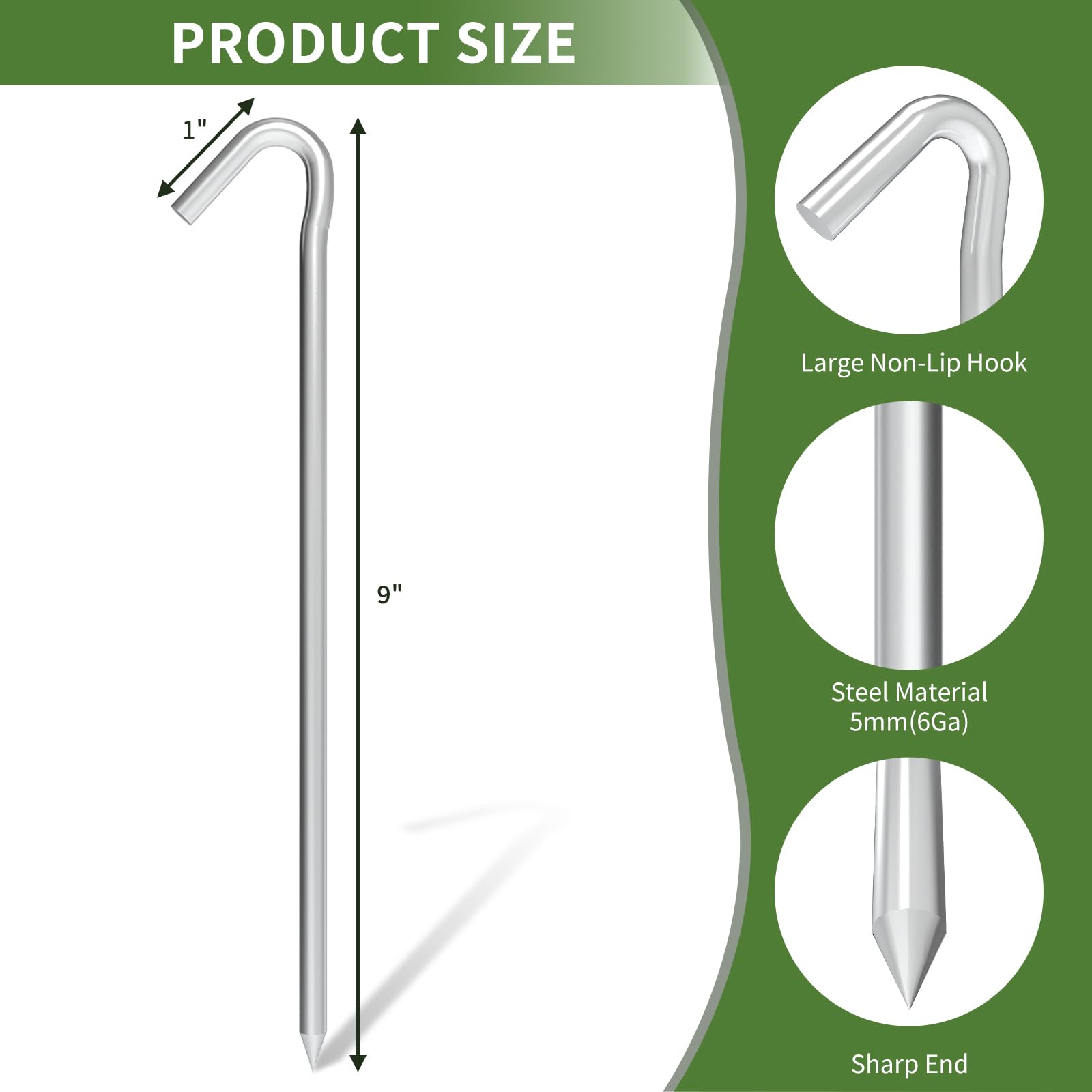 OK5STAR Metal Tent Stakes Heavy Duty 9 Inch, 25 Pcs Anti-Rust Tarp Stakes