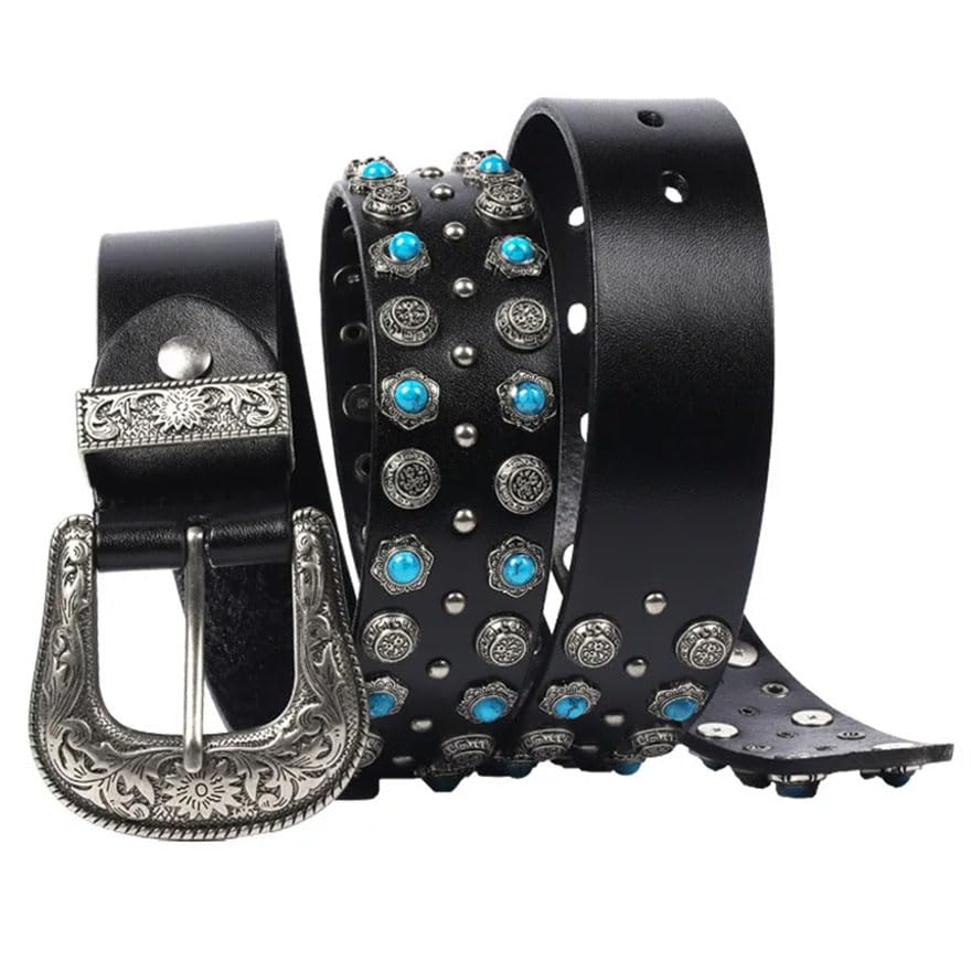 Men 3.8cm Retro Punk Rivet Leather Belt Smooth Buckle Jeans Leather Belt Bohemian Accessories3